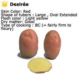 Desire potatoes - skin color is red, shape color is light yellow, type of cooking BC